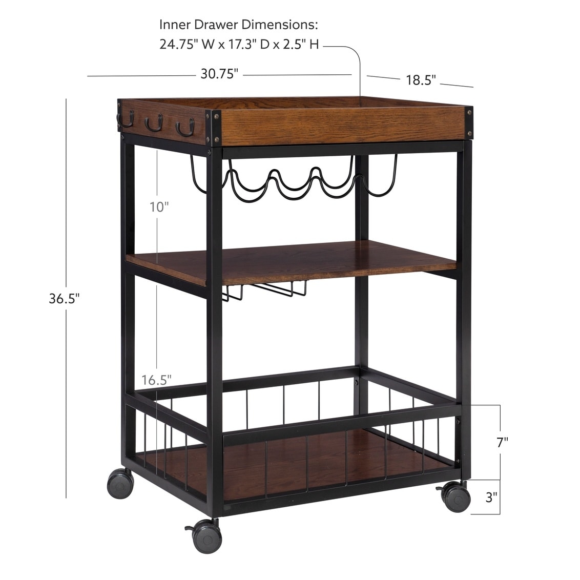 Linon Wheeler Industrial Kitchen & Wine Cart
