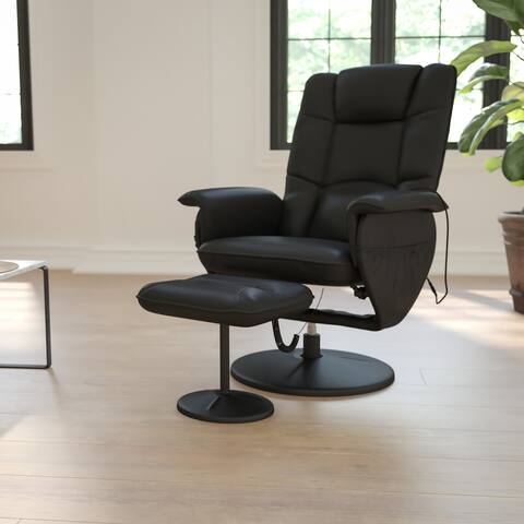 LeatherSoft Massaging Multi-Position Recliner w/Ottoman w/Side Pocket