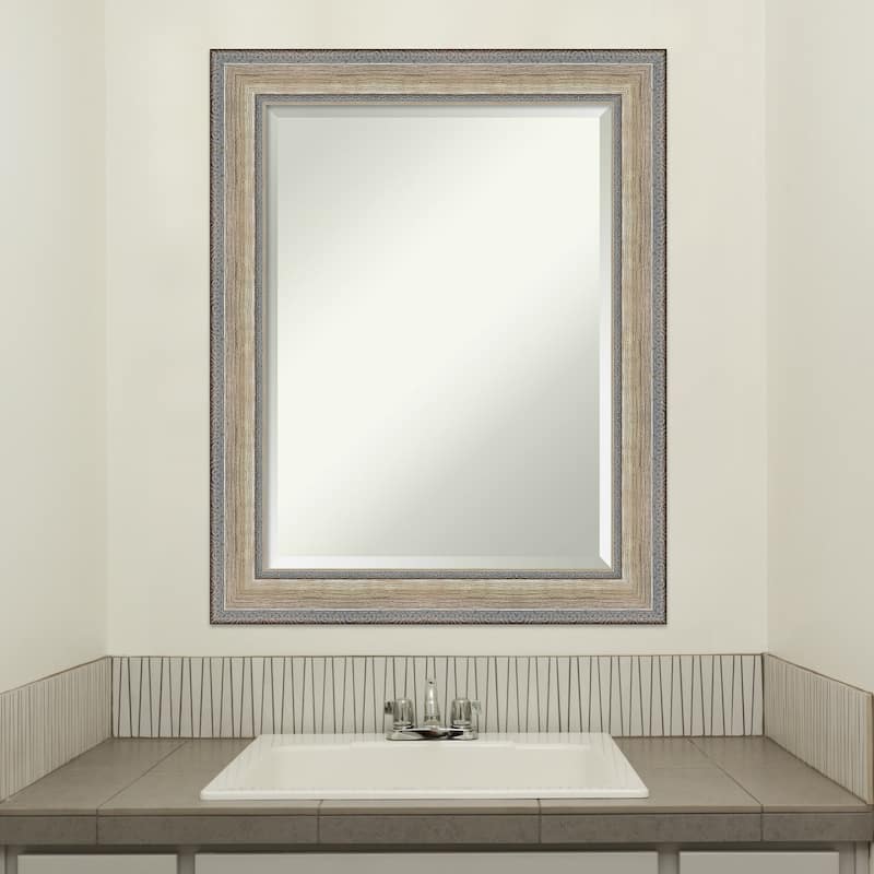 Fleur Silver Beveled Wood Framed Bathroom Vanity Wall Mirror - Fleur Champagne Silver