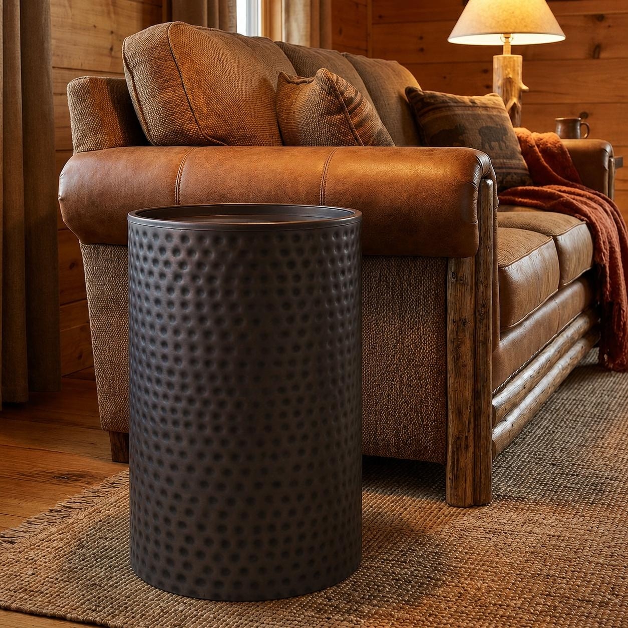 HomeRoots Silver Distressed Iron Round Drum End Table - 16.10 in. x 21.30 in. x 16.10 in.