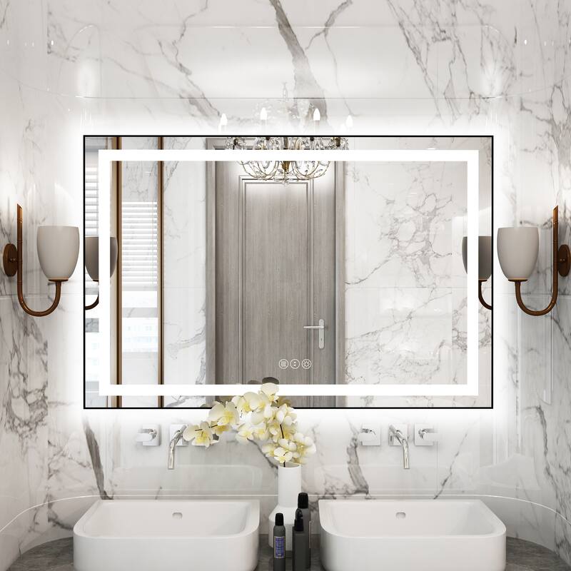 QuivaraView Aluminum front light and backlit LED lighted Framed Tempered Glass Bathroom Vanity Wall Mounted Mirror