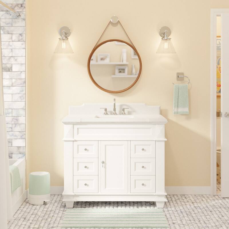 KitchenBathCollection Elizabeth 42" Bathroom Vanity with Quartz Top - White