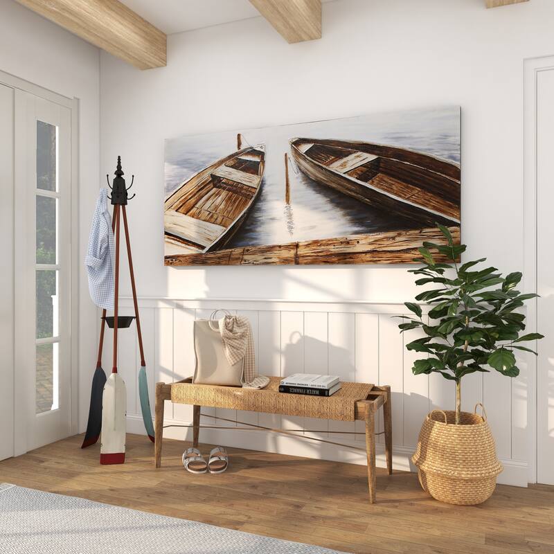 Metal Paddle Oar 3 Hook Coat Rack with Wooden Poles and Storage Tray - Blue - Roche River Decor