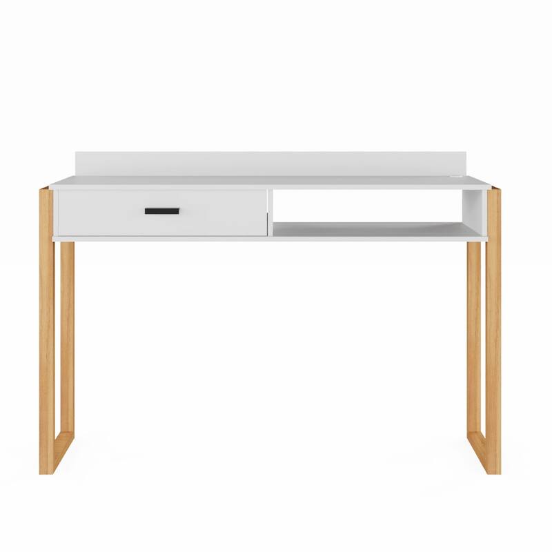 Modern Computer Desk with Drawer, Space-Saving, Shelf and Dual USB Charging Ports