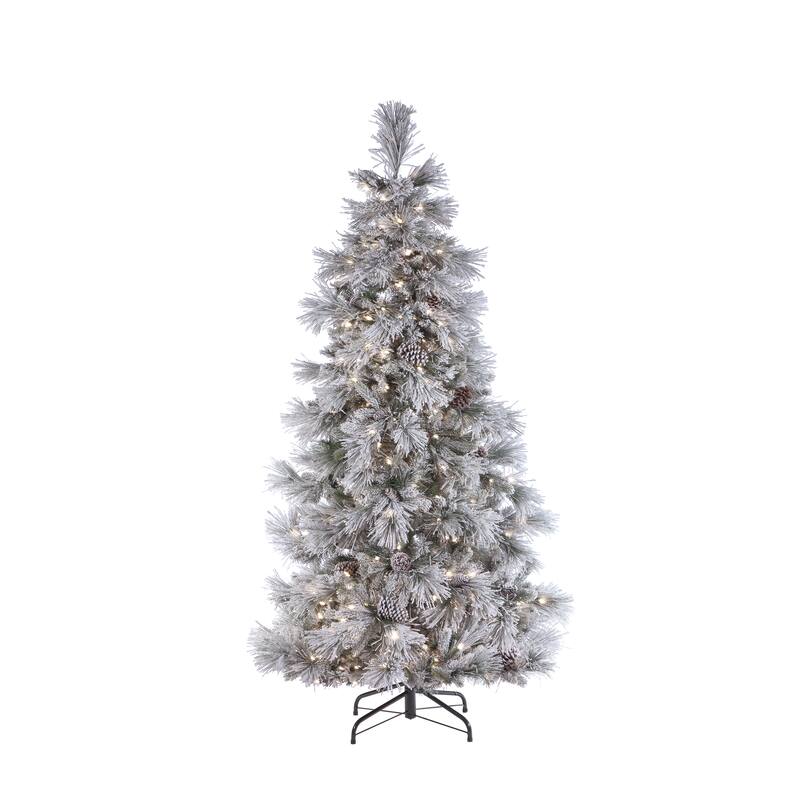 7 Foot Pre Lit Lightly Flocked Snowbell Pine with 450 Twinkle Lights