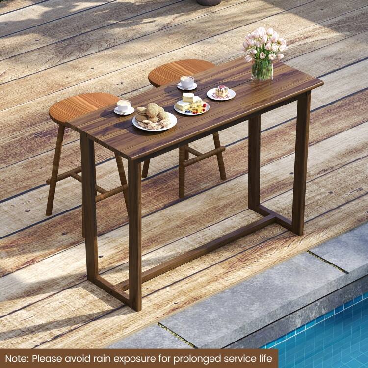 Natural Teak Wood Patio Bar Height Table with 59 inches Rectangular Top - 59" × 24" × 42"