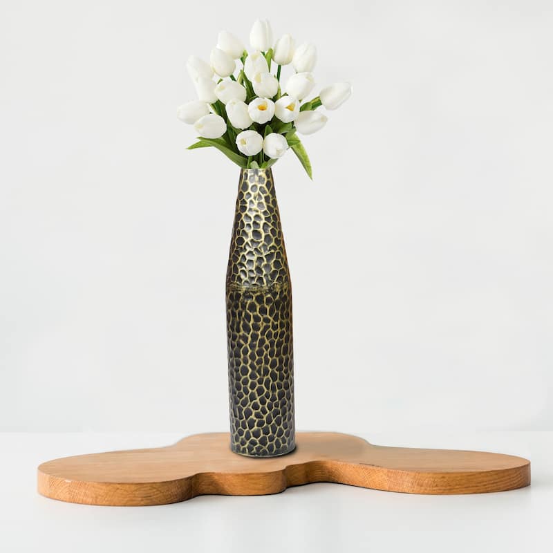 Hammered Metal Decorative Centerpiece Flower Table Vase