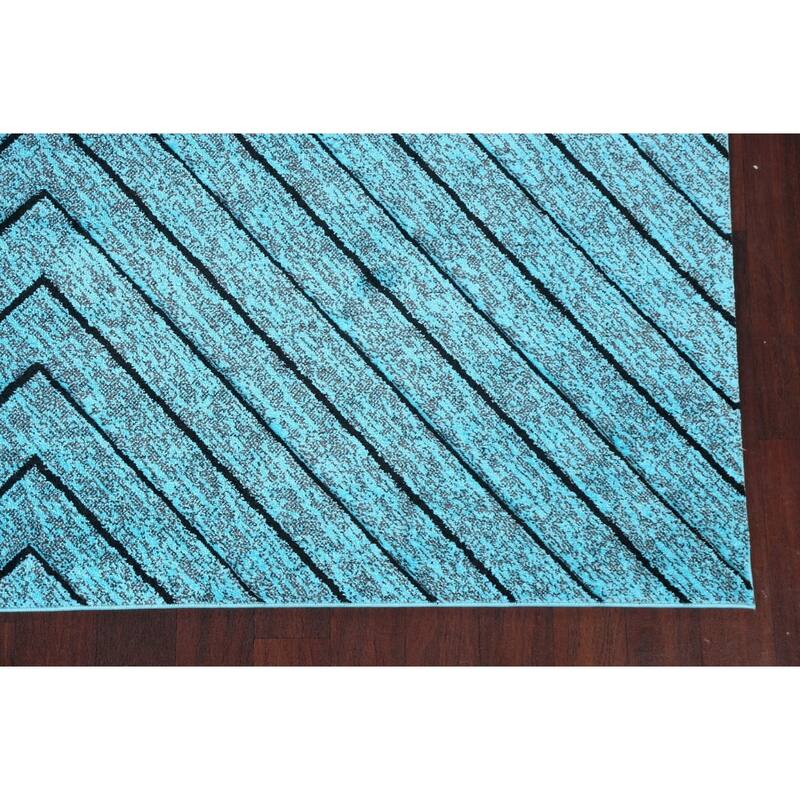 Turquoise Blue Chevron Style Transitional Turkish Rug Oriental Carpet