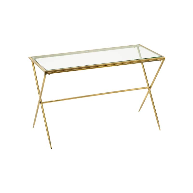 Gold Metal Slim Coffee Table with Glass Top