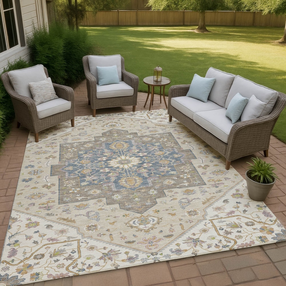 Machine Washable Indoor/ Outdoor Traditional Kolkata Chantille Rug