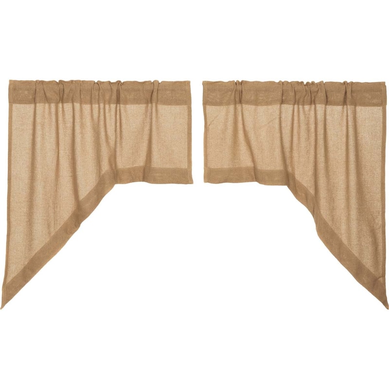 Farmhouse Kitchen Curtains VHC Cotton Burlap Natural Swag Pair Rod Pocket Solid Color - Swag 36x36x16 - Swag 36x36x16