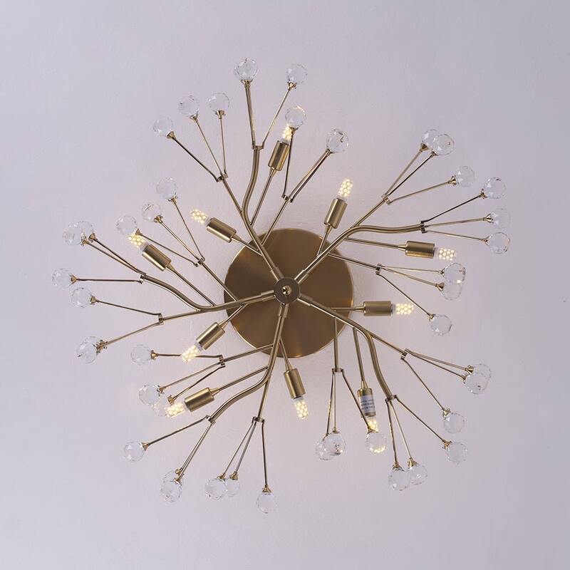 Modern 10-Light Crystal Accented Starburst Flush Mount Chandelier