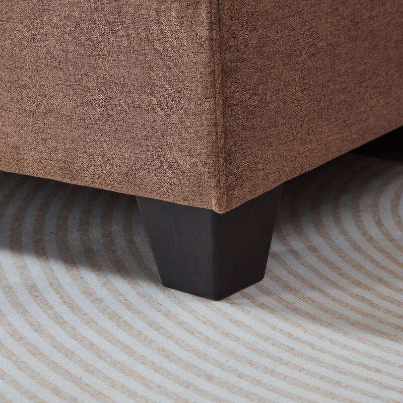 L Shaped 3 Seats Sofa with Armrest Organizer, Linen Sectional Sofa with Movable Ottoman, Comfy Upholstered 3 Seater Couch,