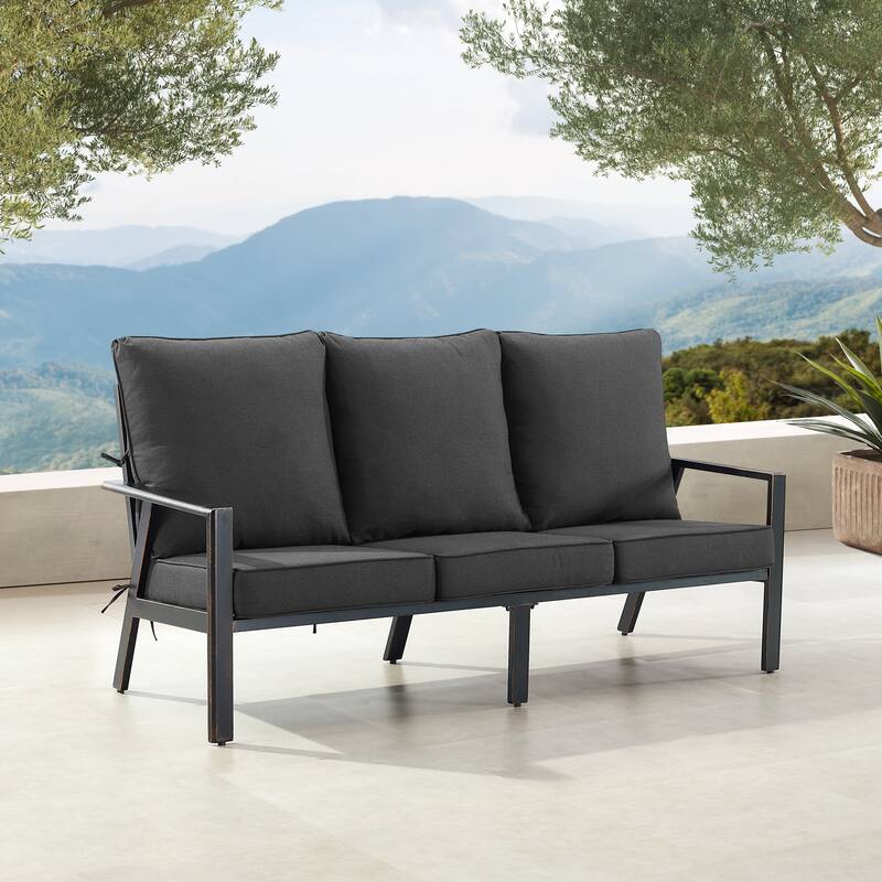 Black Aluminum Deep Seating Deep Seating Sofa with Cushions - Black