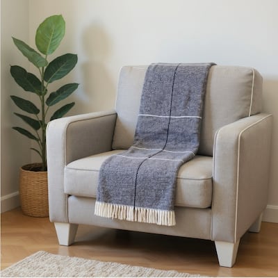 HomeRoots 51" X 67" Light Gray Cotton Woven Geometric Plush Throw Blanket with Fringe