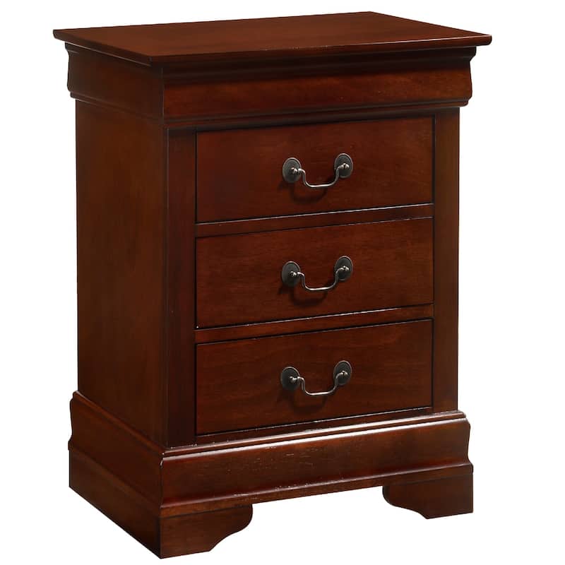 3-Drawer Cherry Finish Wood Nightstand - 29" - Brown