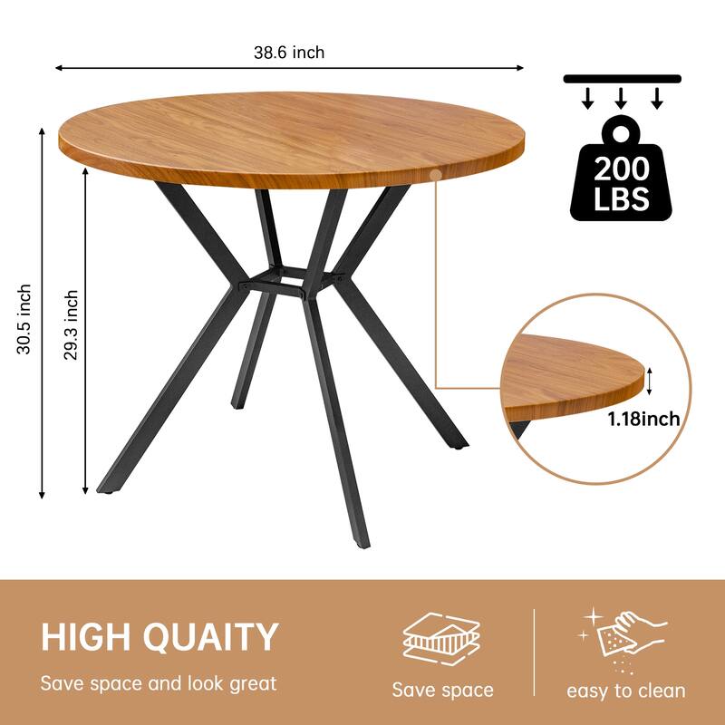 Grondin Modern Farmhouse Style 38.6“ Round Dining Table with 1.18" Thick MDF Tabletop and Pedestal Cross Metal Legs
