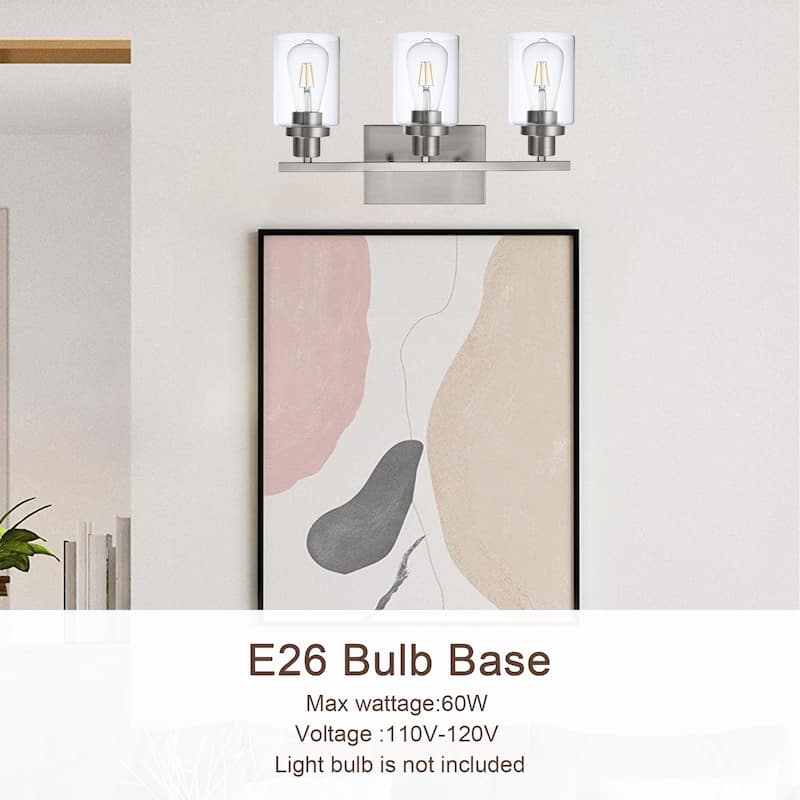Wall Light Brushed Nickel Bathroom Vanity Lights, E26 Modern Bathroom Light Fixtures with Clear Glass Shade, Wall Lights