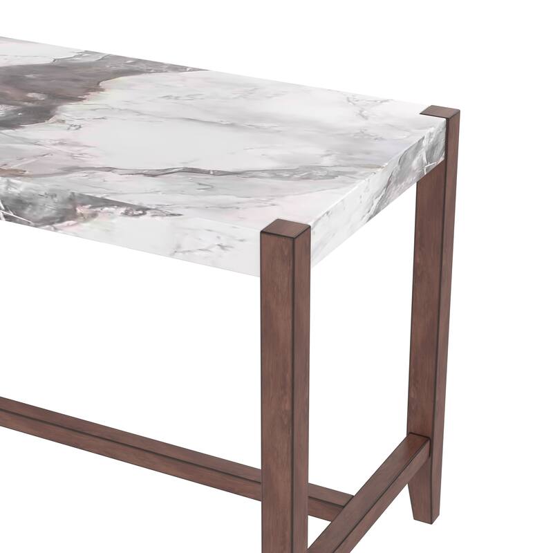 5 Piece Counter Height Dining Table Set wFaux Marble Bar Table & 4 Upholstered Seat Chairs Rectangular Dining Table Set