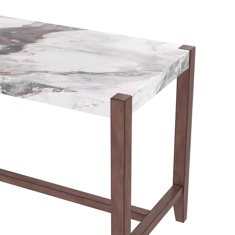 5-Piece Counter Height Dining Table Set with Faux Marble Table and 4 Upholstered-Seat Ergonomic Chairs, Anti-stain Surface