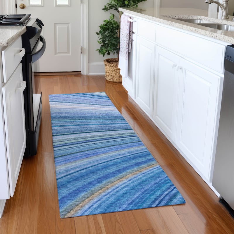 Machine Washable Indoor/ Outdoor Chantille Modern Burst Rug - Blue - 2'3" x 7'6"