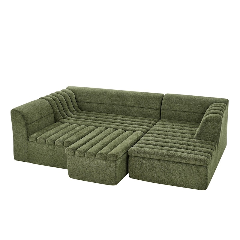 135" U-Shaped Modular Chenille Upholstered Sectional Sofa with Ottoman, No Pillows Included