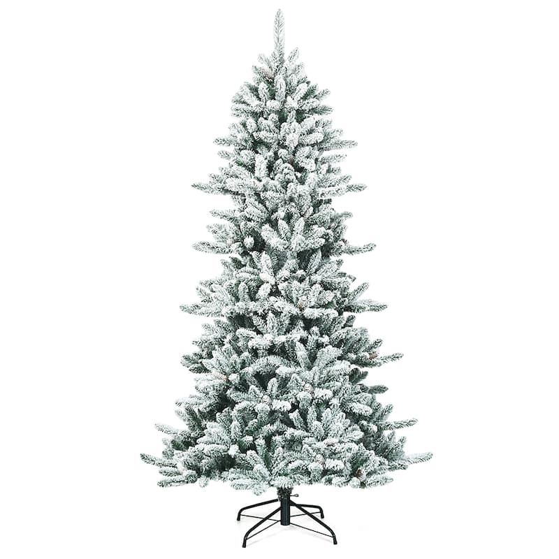 7FT Artificial Snow Flocked Christmas Tree Premium Hinged Fir Tree - Green/White - 7 Foot