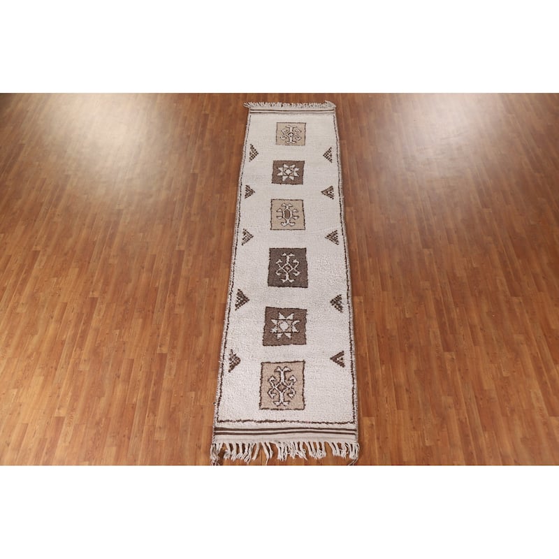 Tribal Anatolian Turkish Runner Rug Beige Wool Carpet - 3'4"x 12'3"