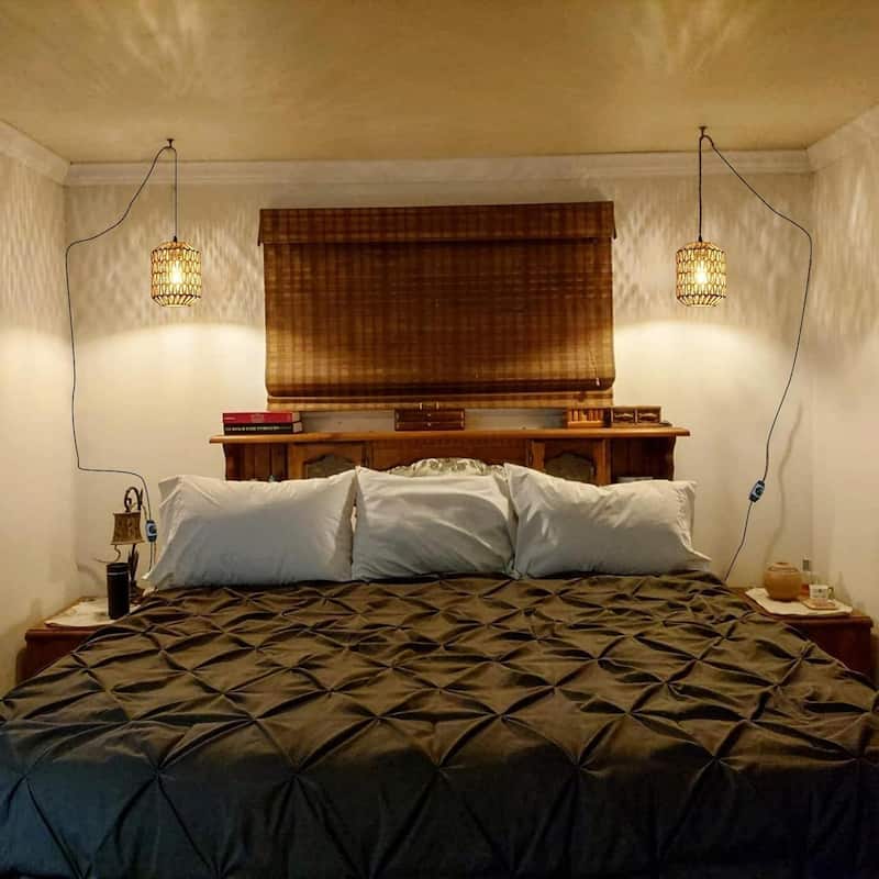 Hand-Woven Rattan Pendant Light - Includes Dimmable LED Bulb, 16ft Cord