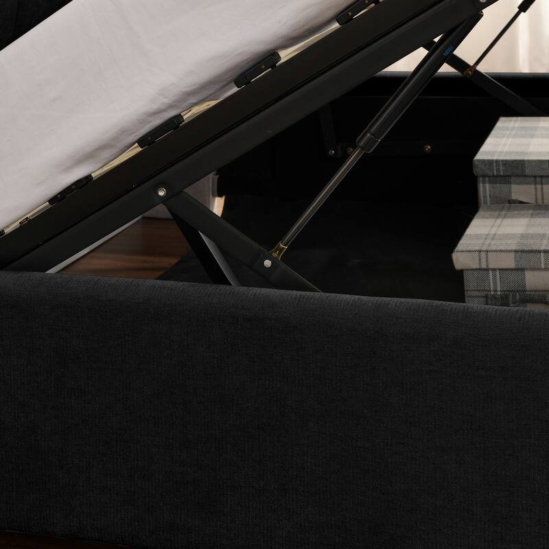 Roomfitters Queen/King Storage Upholstered Hydraulic Platform Bed with Integrated Headboard, Chenille Fabric