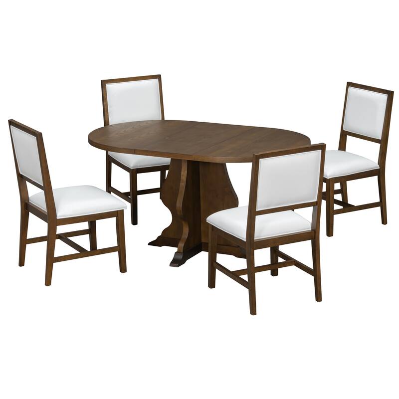 5-Piece Dining Table Set Extension from 42.5 to 58.2-Inches with 4 Upholstered Chairs, Wood Kitchen Dining Table & Chair Set