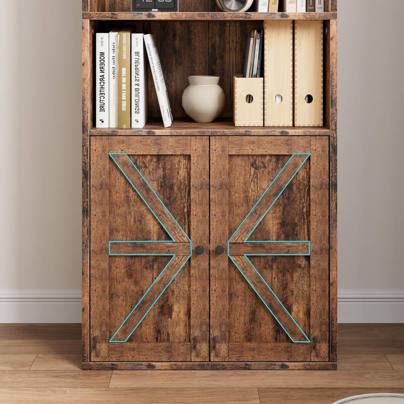 71.4" Tall Bookshelf, 4-Tier Bookcase, Book Shelf, Open Storage Shelf with Doors