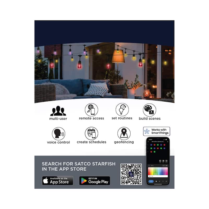 Starfish 24 Foot LED String Light 12-S14 Lamps IOT RGBTW Black 120 Volt