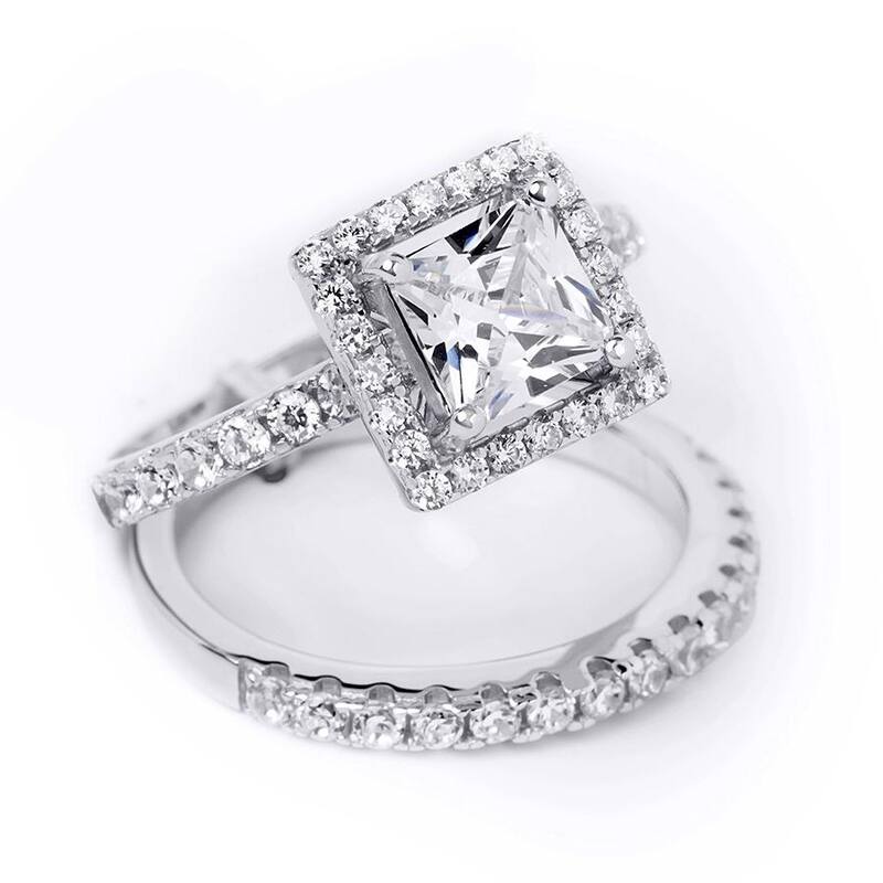 3.30 CT Bridal Set 2pcs Princess Cut Bridal Ring Set Sterling Silver