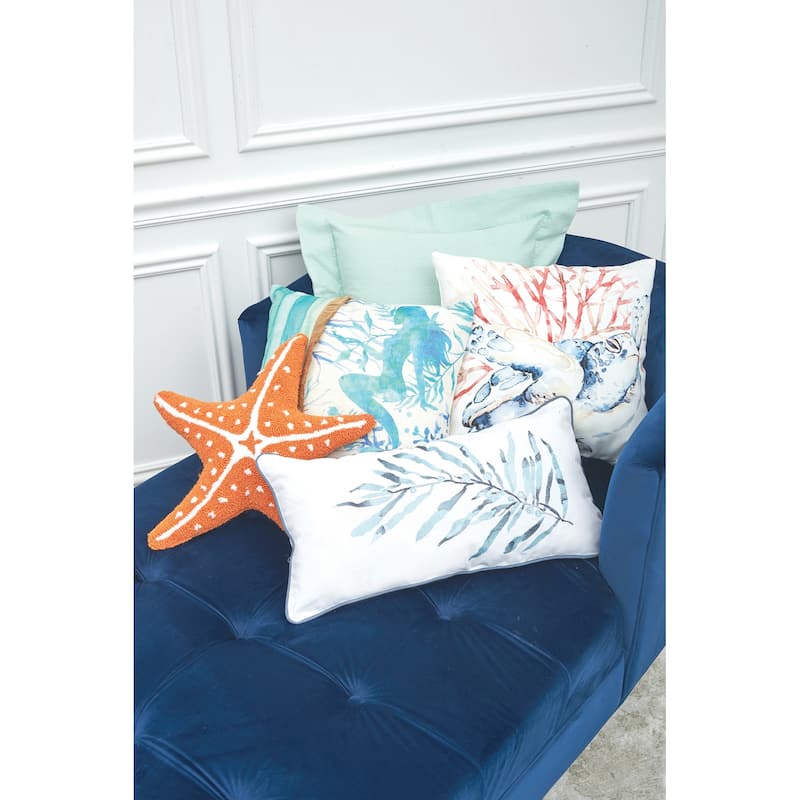 12" x 24" Blue Ocean Leaf Embroidered Throw Pillow