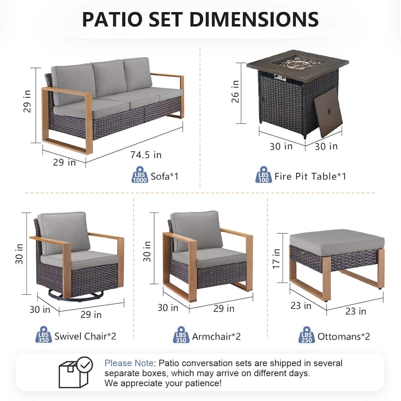 Pocassy Outdoor Fire Pit Conversation Set 3-Seat Sofa Chairs Patio Furniture Set
