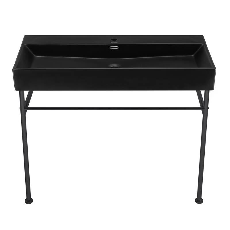 Claire 24 Ceramic Console Sink Matte Black Basin Black Legs