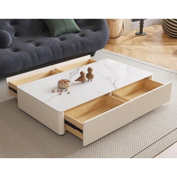 Modern TV Stands with Glossy Sintered Stone, 4-6Drawers, White & Gray