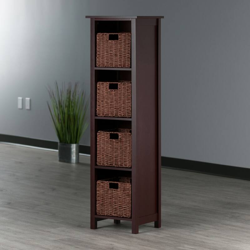 Milan 5-Pc Storage Shelf with 4 Foldable Woven Baskets, Walnut