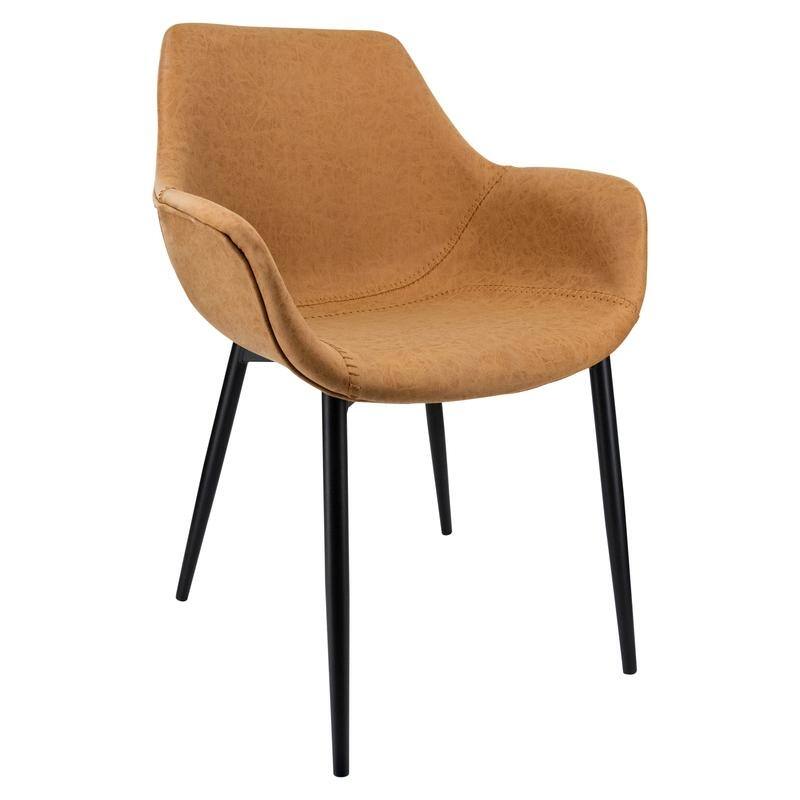 Markley Mid-Century Modern Upholstered Distressed Leather Dining Chair with Comfy Curved Seat & Strong Powder-Coated Metal Legs