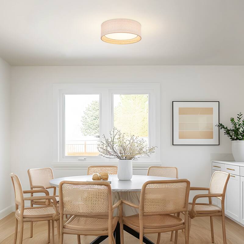 Hand-Woven Rattan Drum Flush Mount Ceiling Light