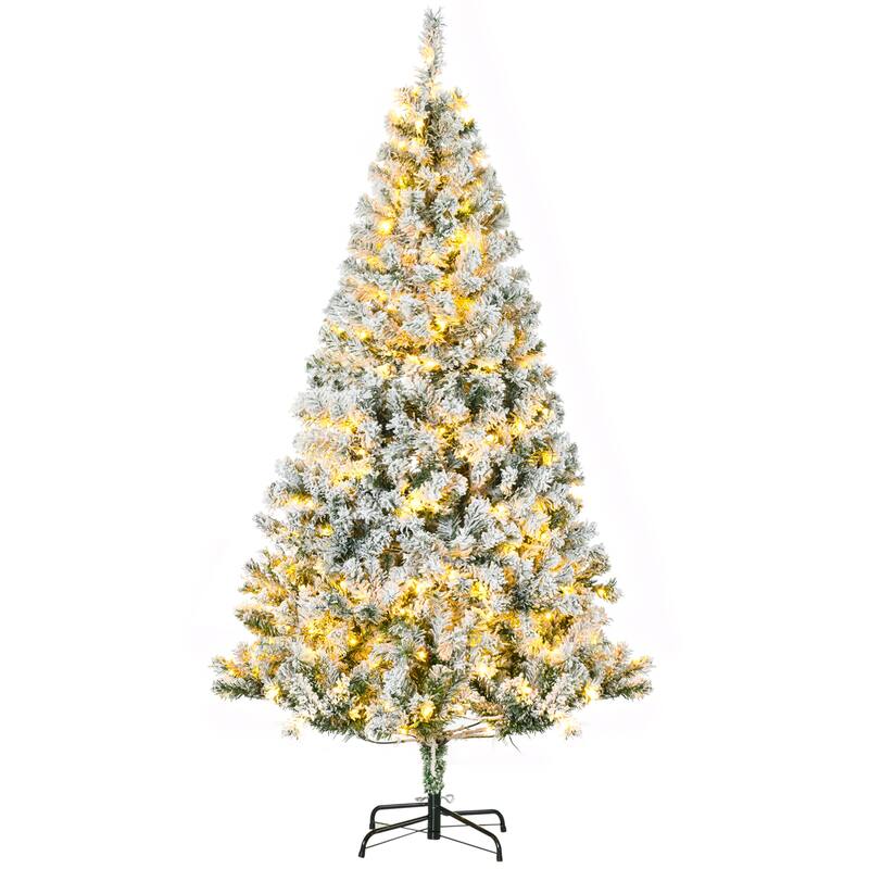 HOMCOM 6ft Tall Prelit Artificial Christmas Tree Holiday Décor with 638 Snow Flocked Branches, 220 Warm White LED Lights