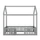 preview thumbnail 7 of 16, Twin Size House-Shaped Floor Bed Frame, Distressed Washed Wood Bed Frame with Fence and Door, Semi-Enclosed Design