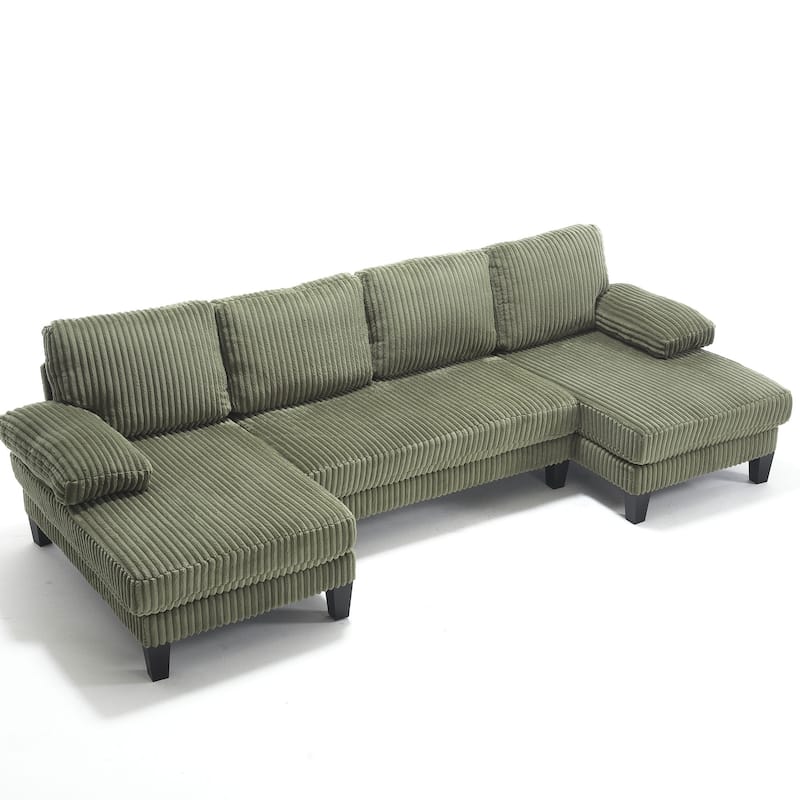 Symmetrical Corduroy Double Chaise Couch U-shaped Sectional Sofa