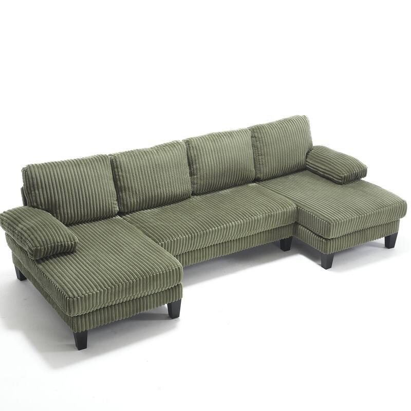 U-Shaped Modular Sectional Sofa with Double Chaise Lounge, Convertible Deep Seat Sleeper Sofa, Velvet Upholstered 4 Seater Sofa