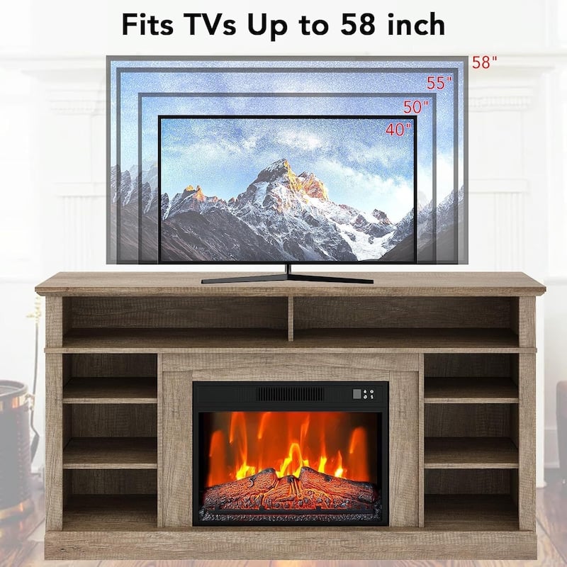 TV Stand For TVs Up To 58" With 23" Electric Fireplace Included