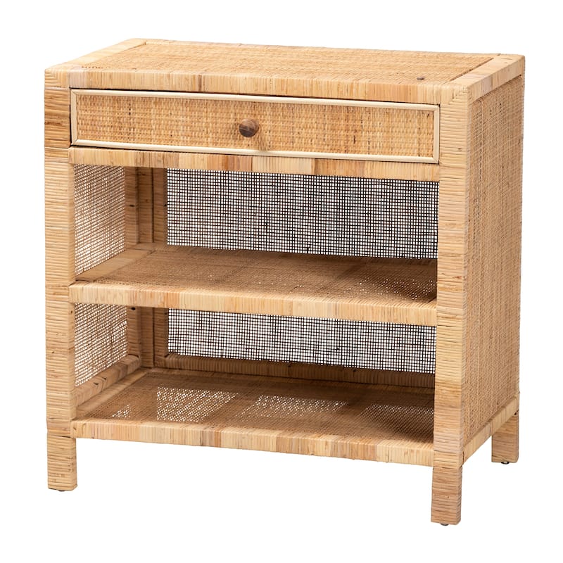 Bella Modern Bohemian Natural Brown Mahogany Wood and Natural Rattan 1-Drawer Console Table - Natural Brown