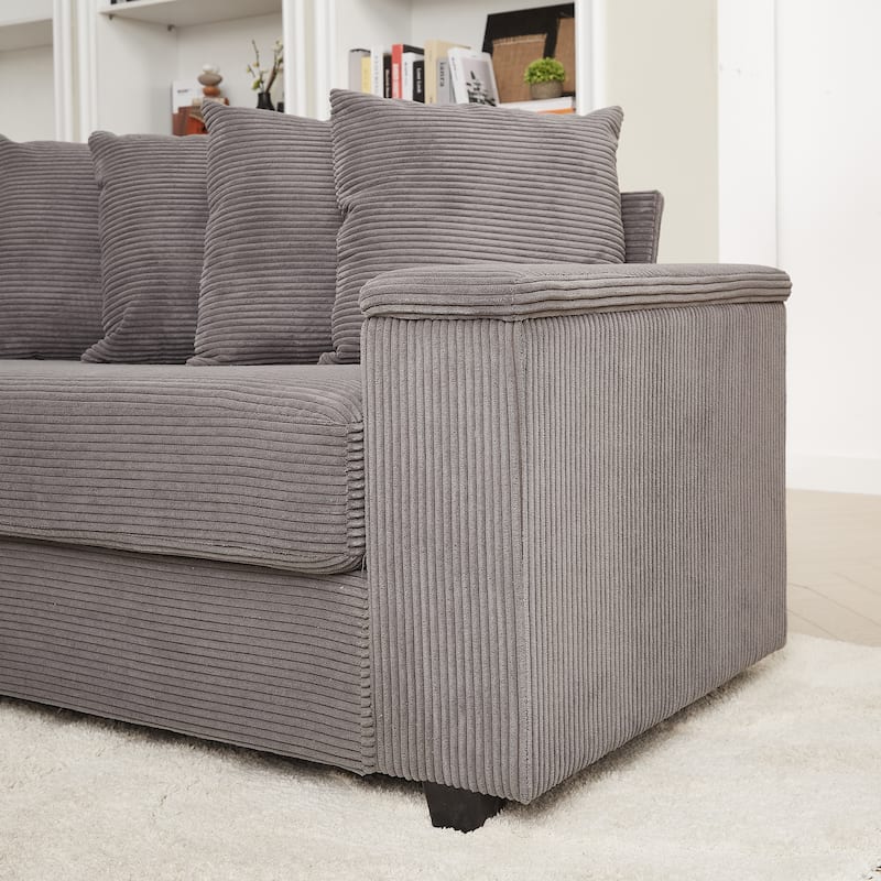 GDFStudio - Peregrine L-Shaped Corduroy Sectional Sofa with Pillows and Armrest Storage