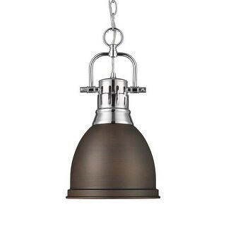 Yep by Golden Lighting Duncan 1-light 9in Chain Hung Pendant in Chrome and Rubbed Bronze shade