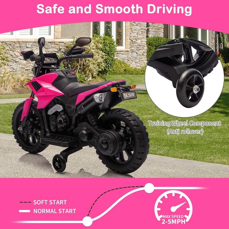 6v Motorcycle for Kids, Ride on Motorcycle with Traning Wheels for Best Kids Gift, Pink